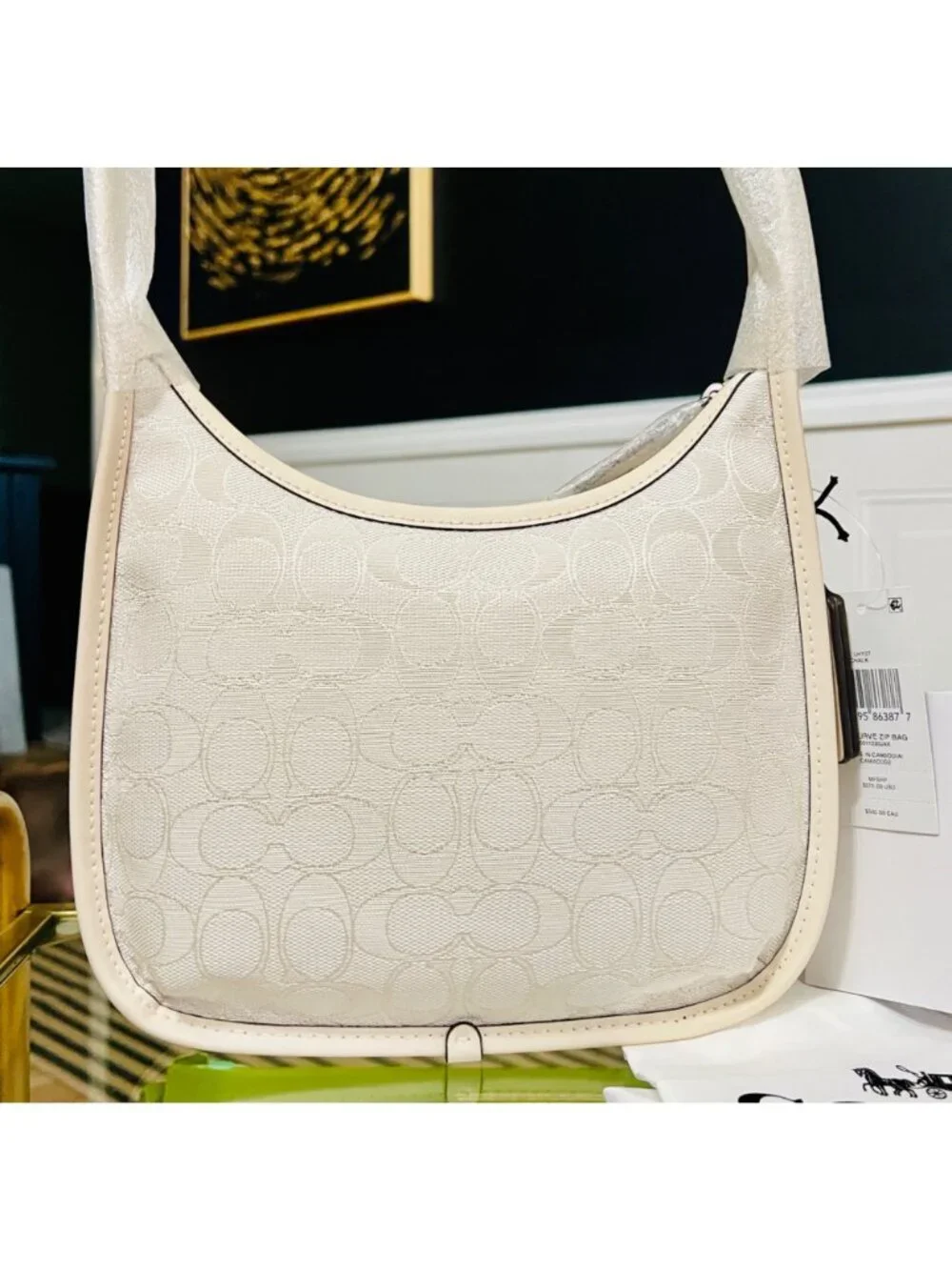 Coach Signature Curve Zip Bag Chalk Color Recycled Cotton/Polyester Jacquard New